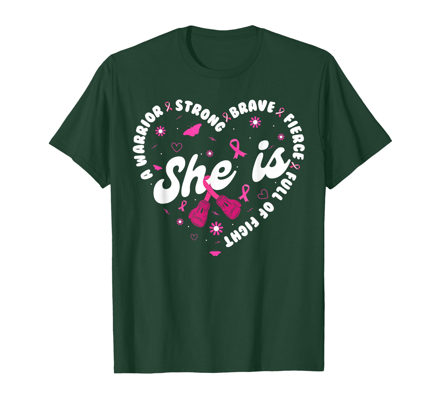 She is A Warrior Strong Brave Pink Ribbon Breast Cancer T-Shirt
