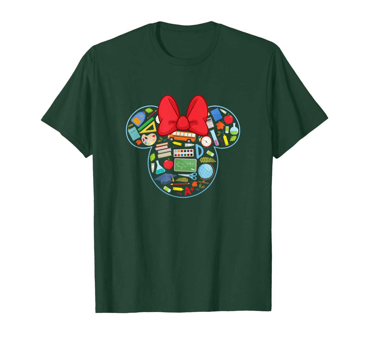 Disney Minnie Mouse Back To School Supplies Face Outline T-Shirt