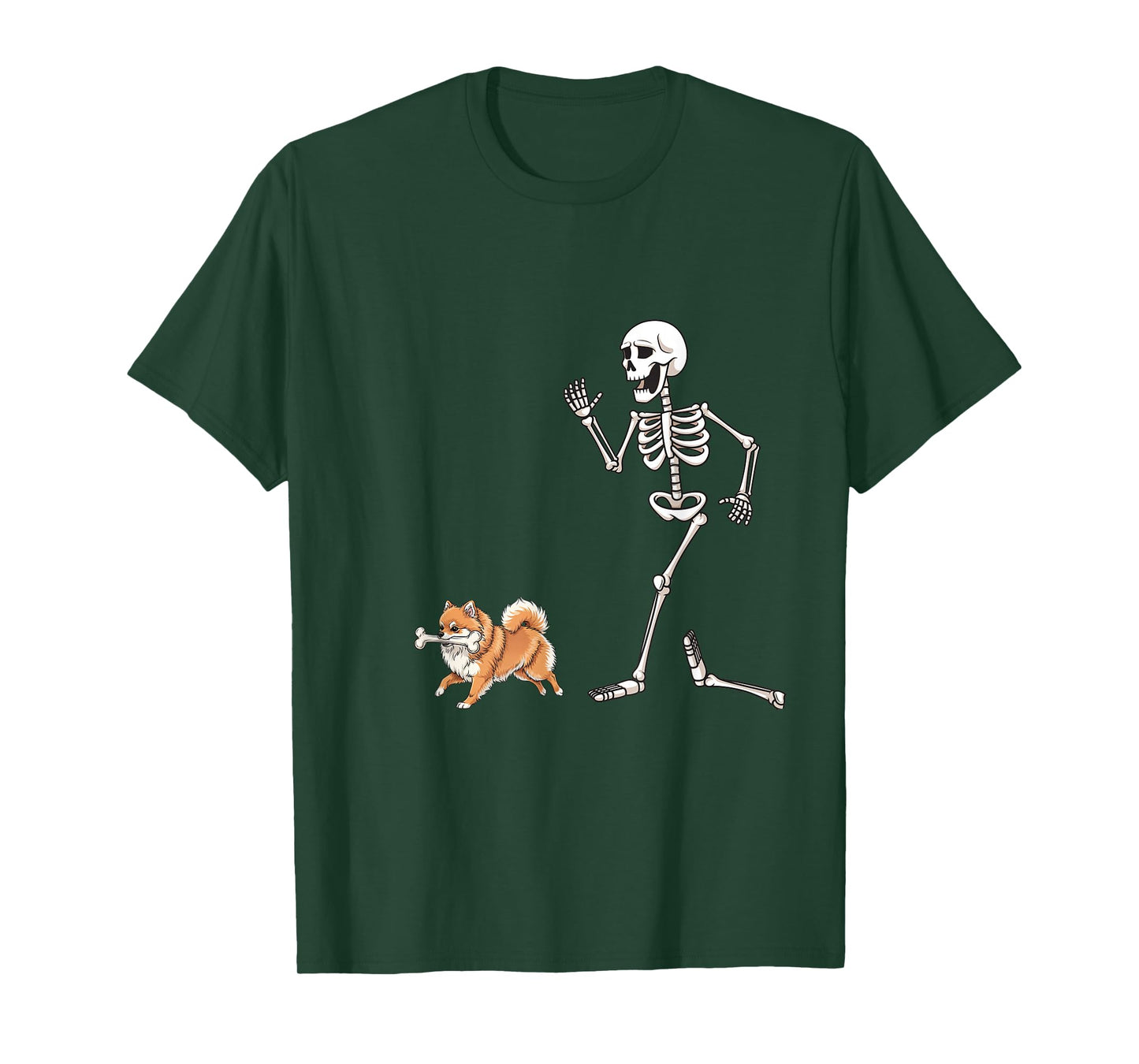 Funny Halloween Pomeranian and Skeleton T-Shirt