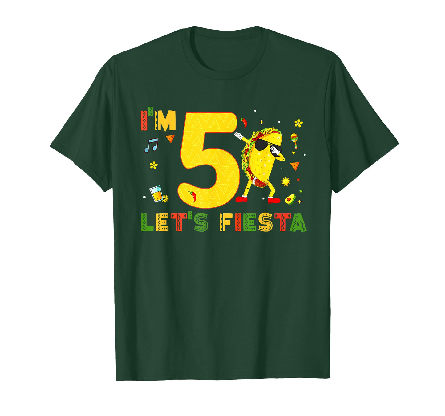 I'm 5 Let's Fiesta Dabbing Taco Cinco De Mayo 5th Birthday T-Shirt