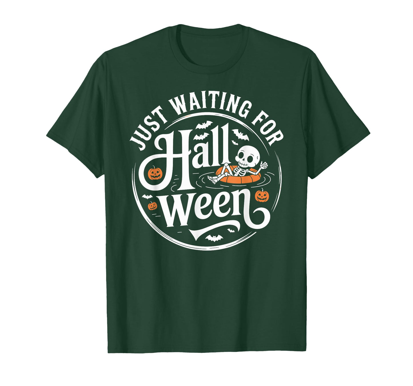 Just Waiting for Halloween Skeleton Pumpkin Cute T-Shirt