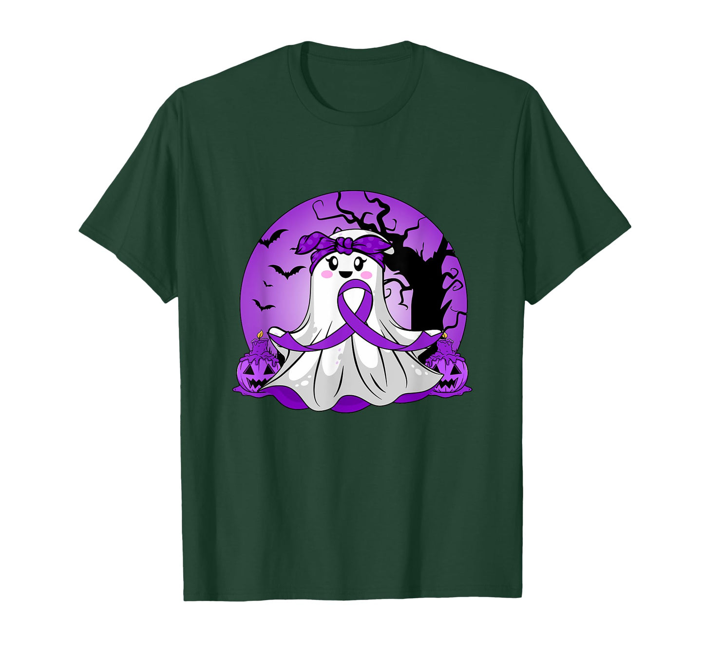 Pancreatic Cancer Halloween Ghost Purple Ribbon Awareness T-Shirt