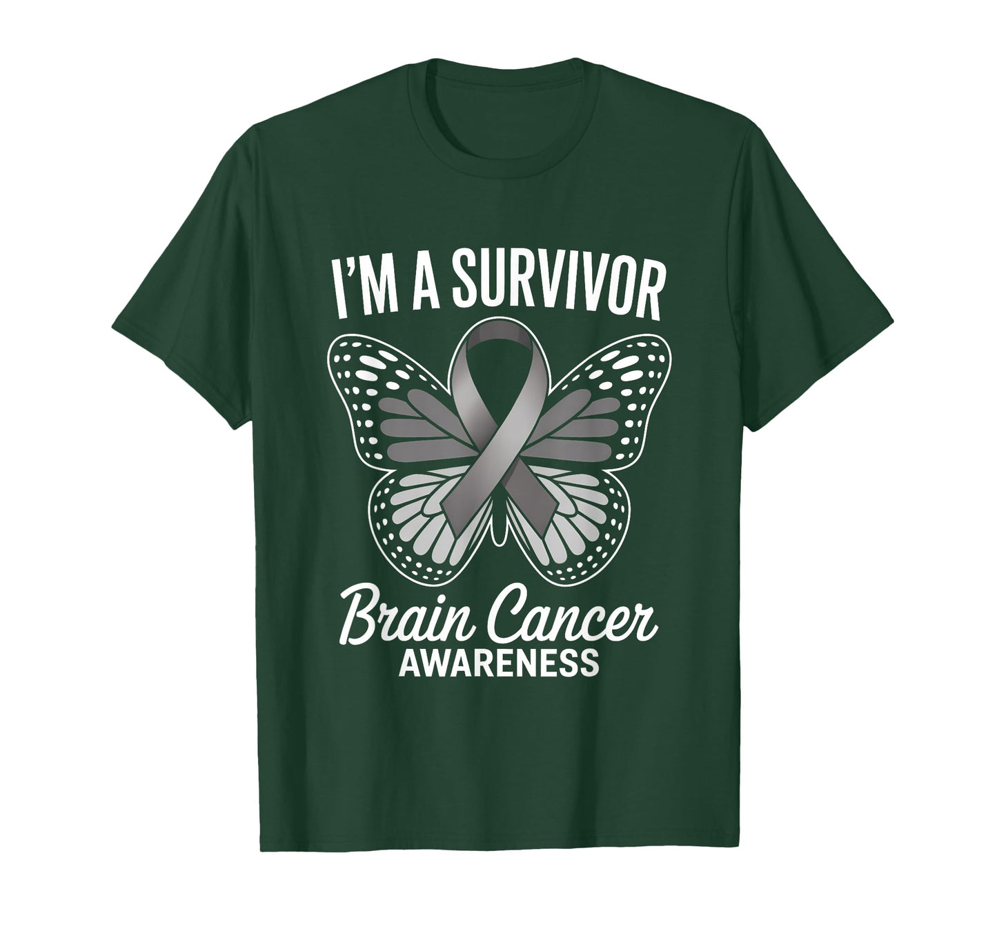 I Am A Survivor Brain Cancer Awareness Gray Ribbon Butterfly T-Shirt