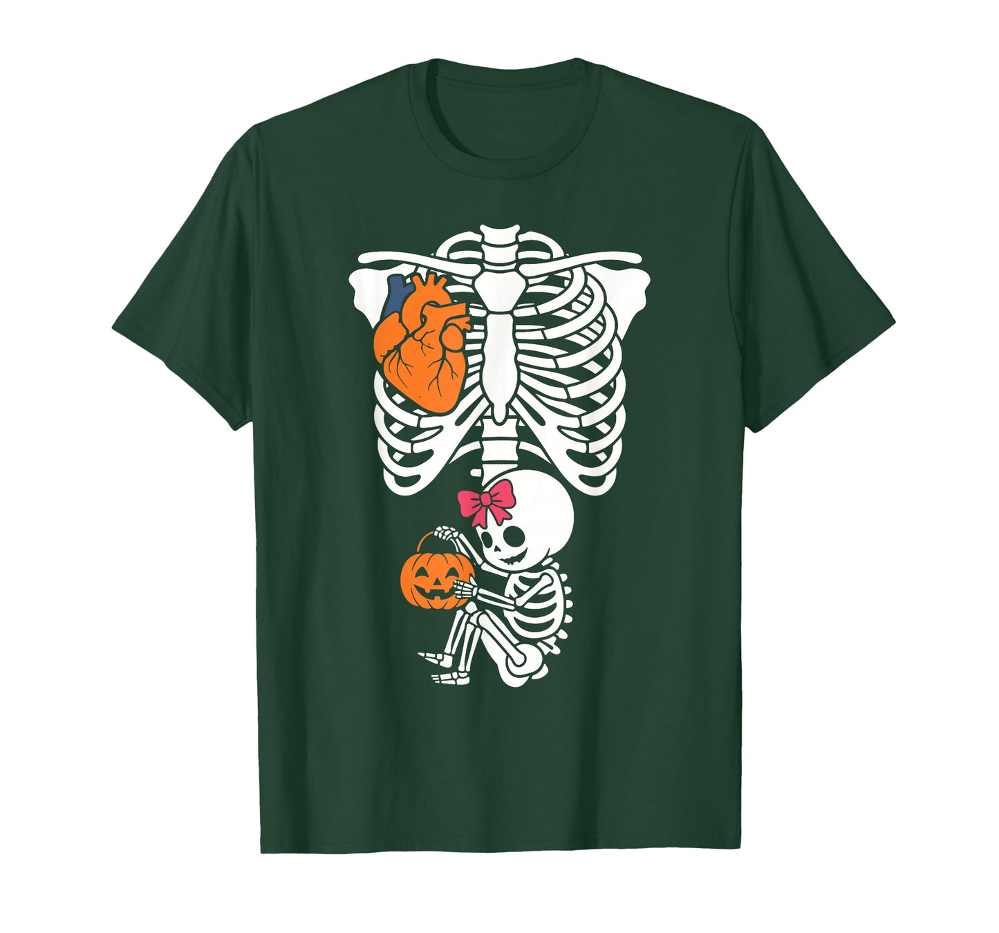 Pregnancy Skeleton with Baby Halloween Girl Pregnant Pumpkin T-Shirt