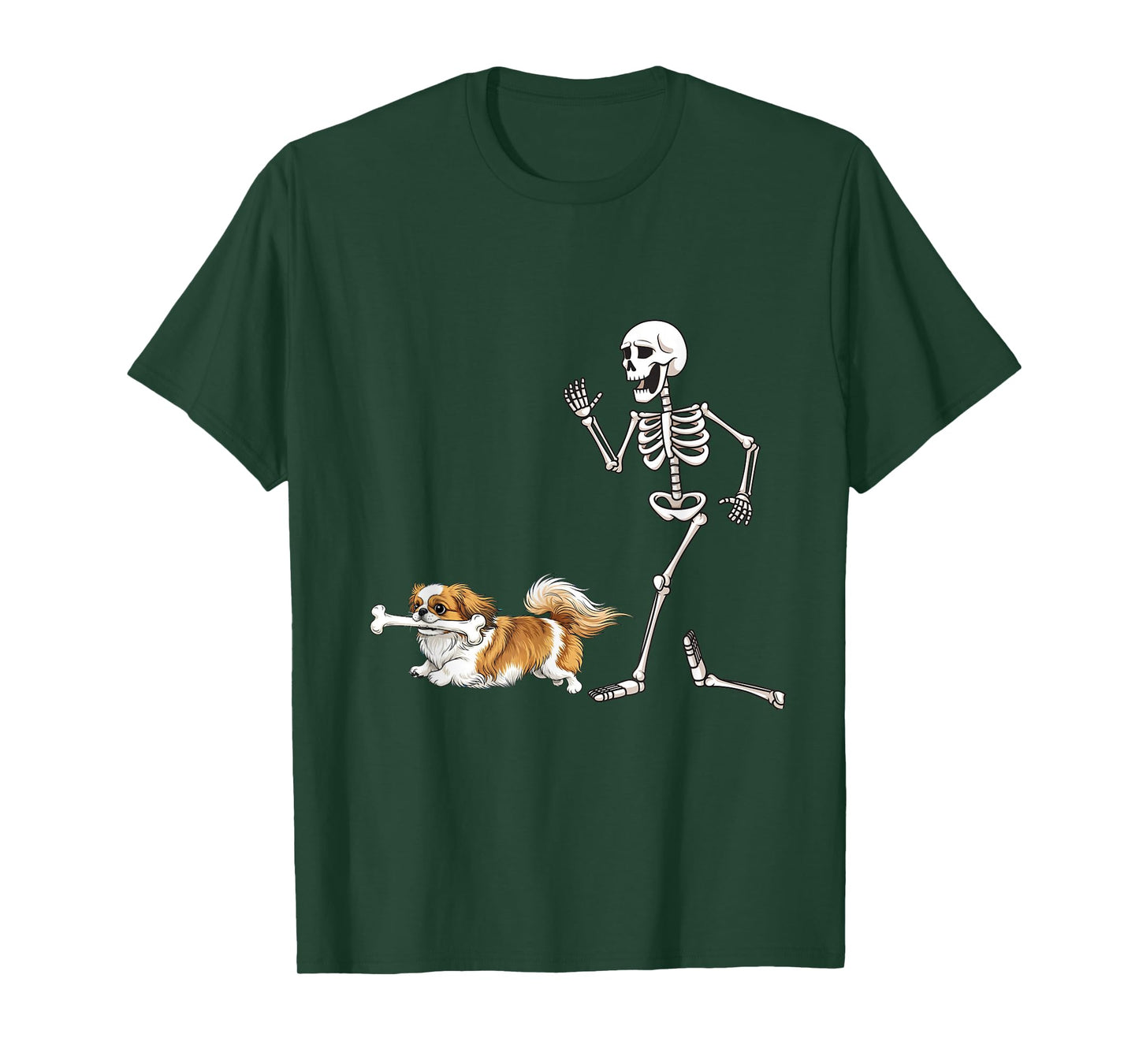 Funny Halloween Pekingese and Skeleton T-Shirt