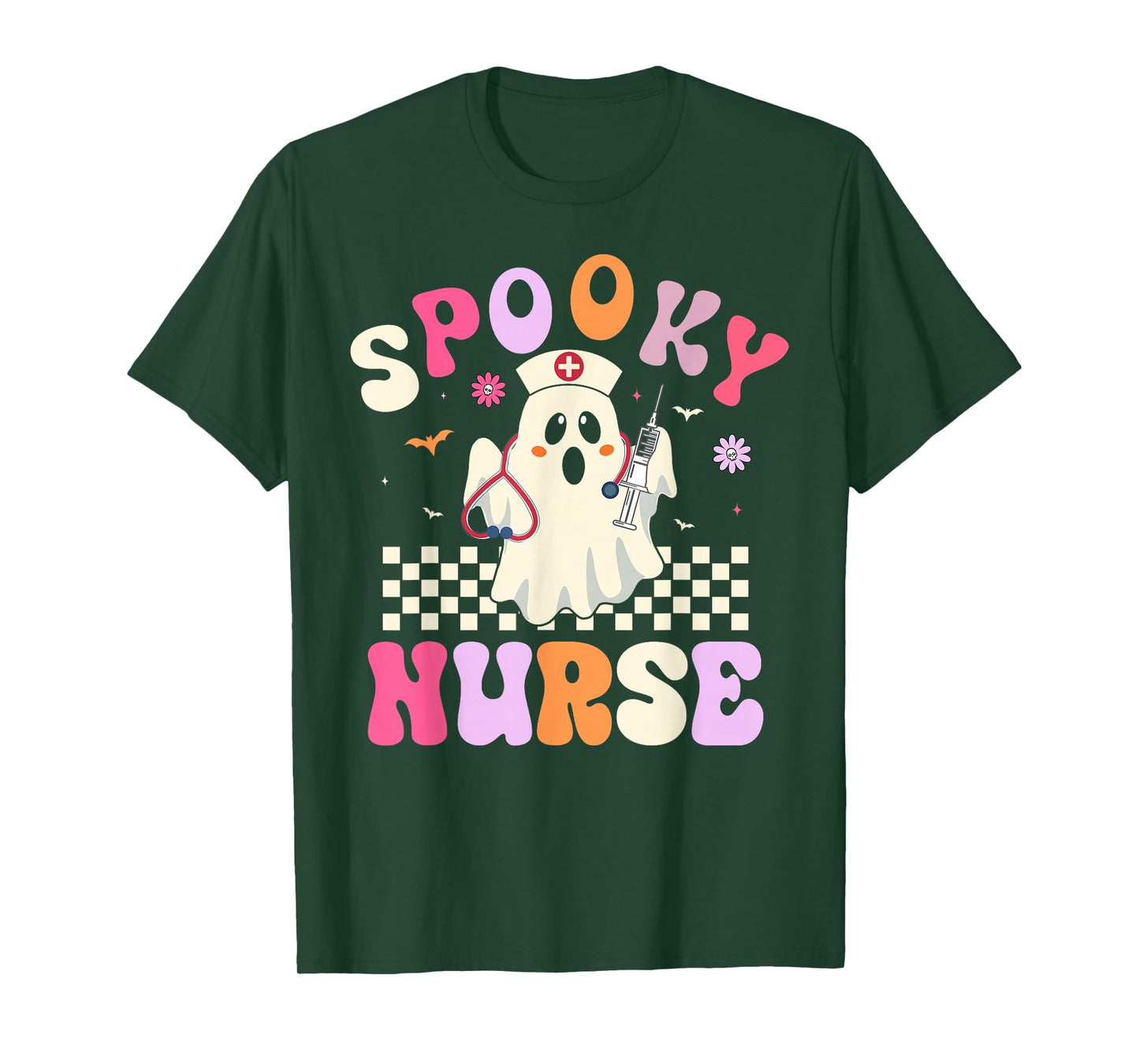 Spooky Nurse Halloween Fall Groovy Nurse Ghost Girls Women T-Shirt
