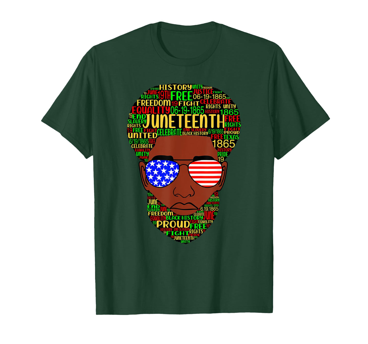 Juneteenth Natural Beard Afro Hair Word Art USA Sunglasses T-Shirt