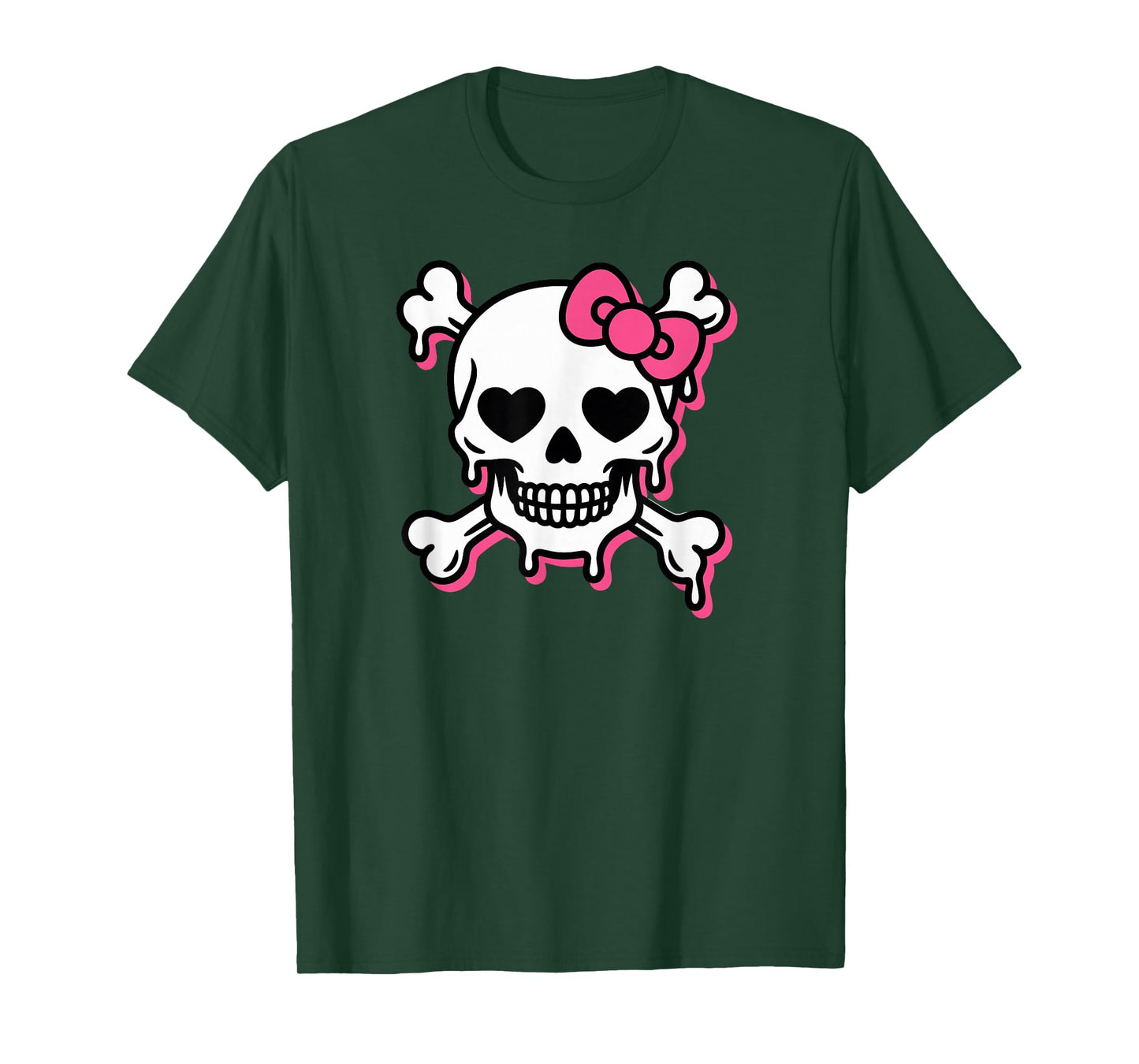 Cute Skull Pink Bow Dripping Crossbone Halloween Women Girls T-Shirt