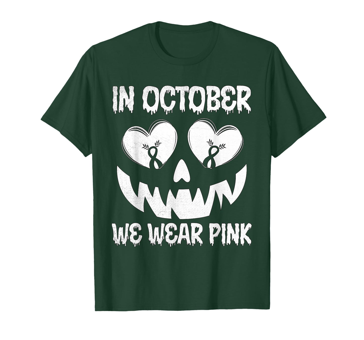 In October We Wear Pink Breast Cancer Halloween Jackolantern T-Shirt