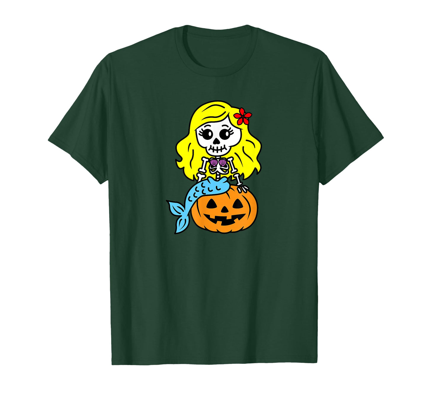 Halloween Mermaid Cute Pumpkin Skeleton T-Shirt