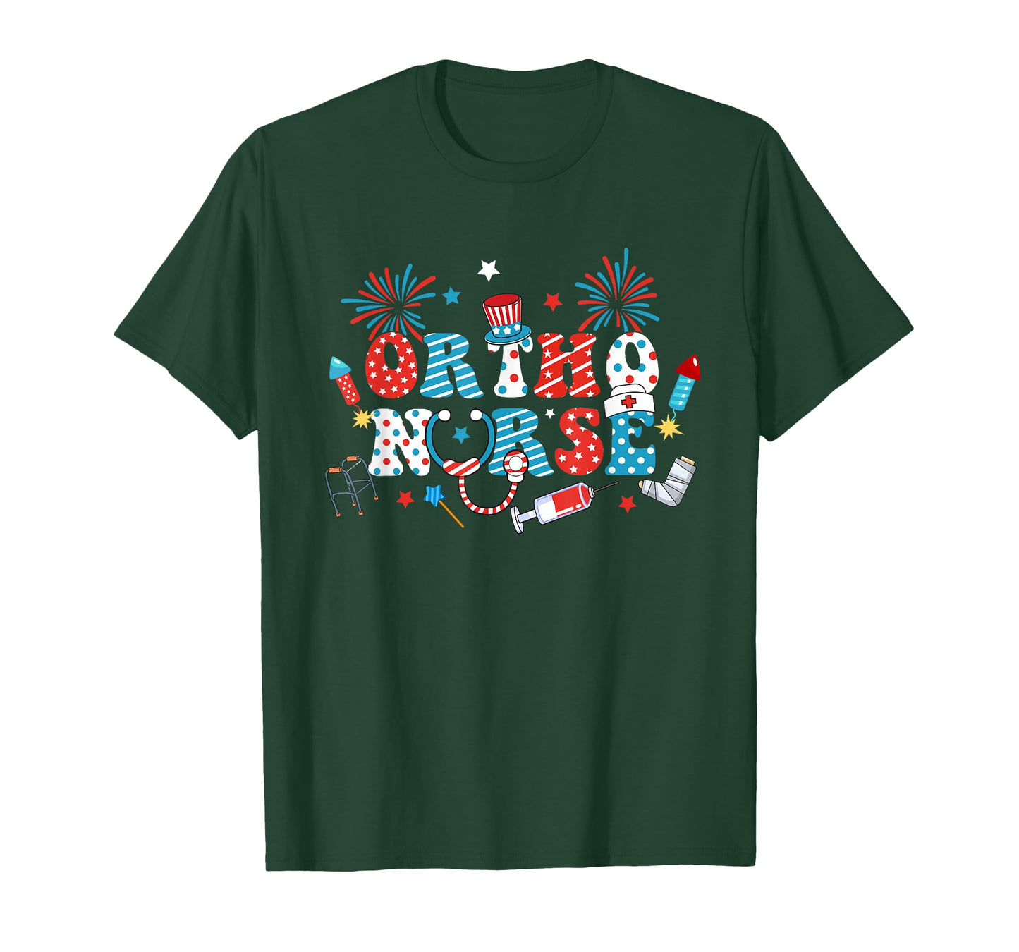 America USA Fireworks Ortho Nurse Happy 4th Of July T-Shirt for Women Men