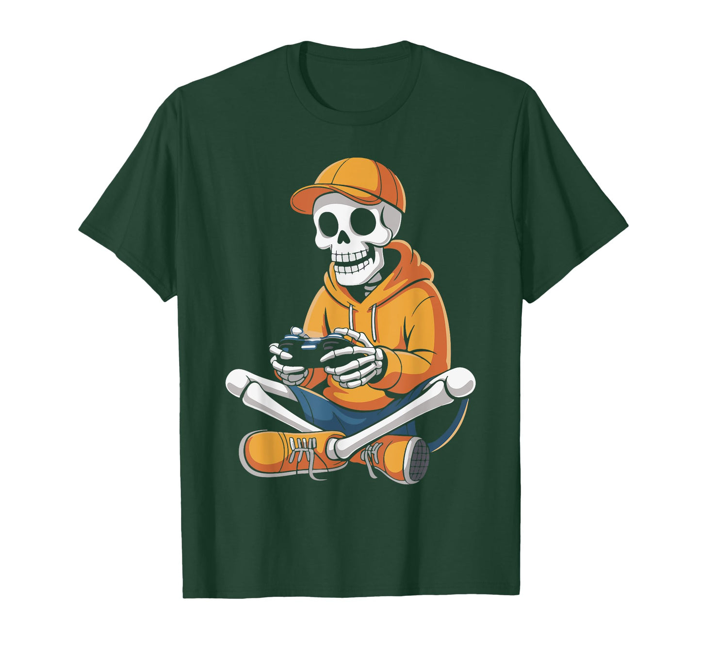 Scary Skeleton Gamer Funny Halloween Boys Kids Video Gaming T-Shirt