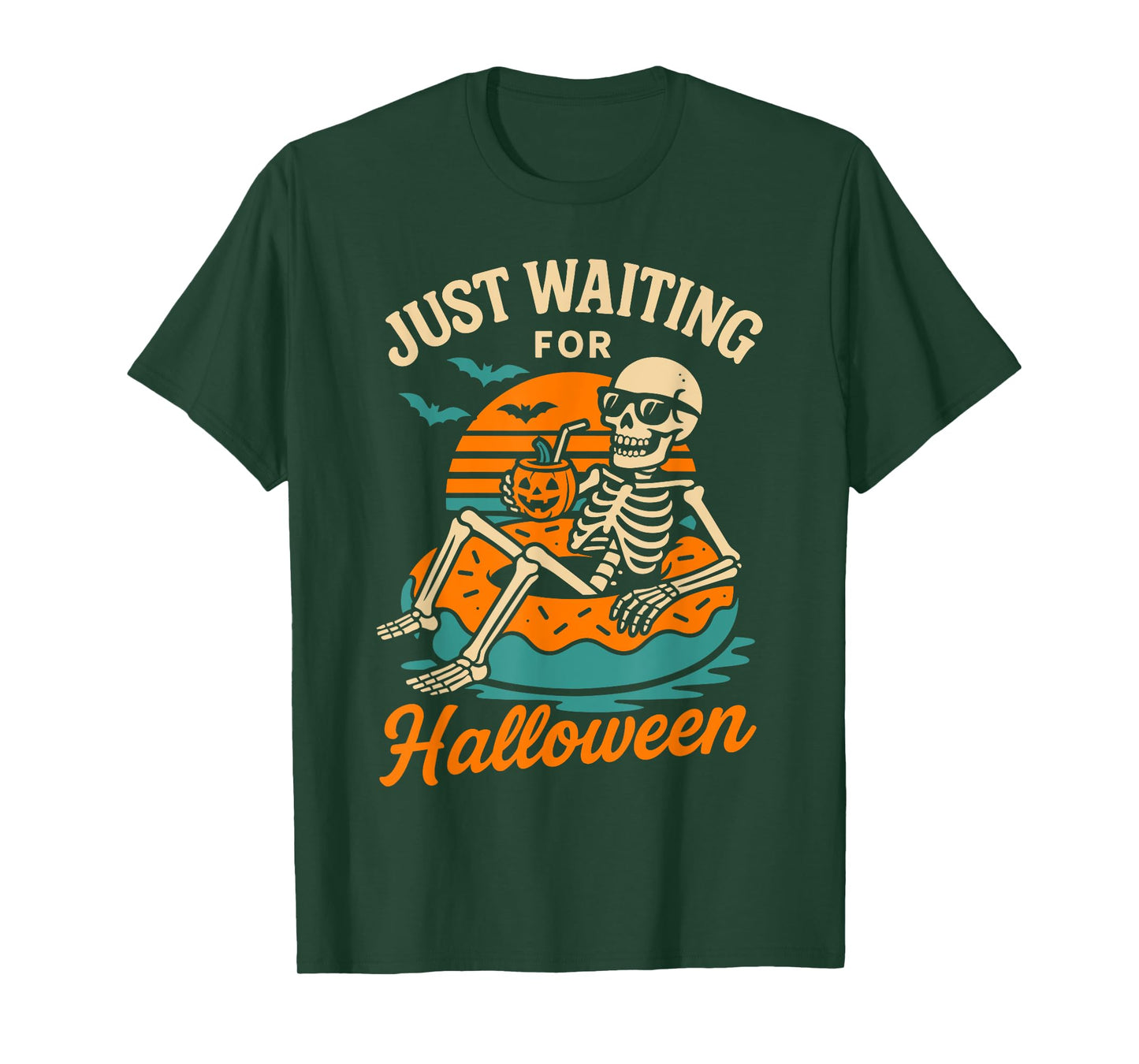 Just Waiting for Halloween Skeleton Funny Spooky Summer T-Shirt