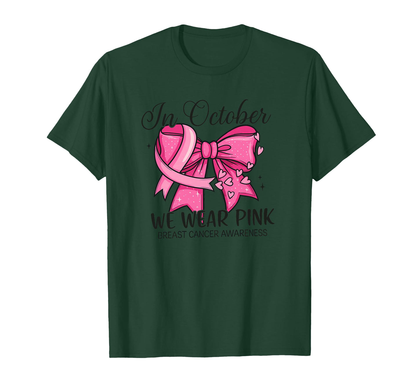 in October We Wear Pink Coquette Bow Breast Cancer Halloween T-Shirt