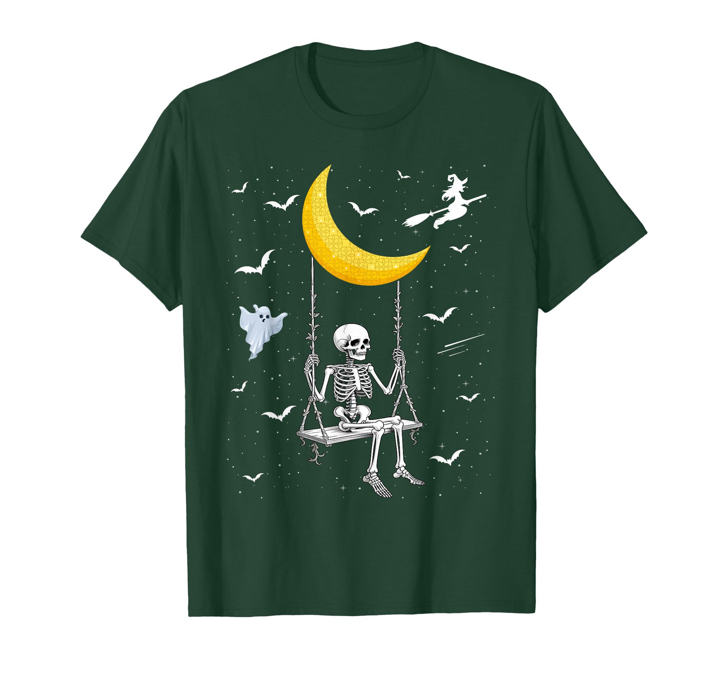 Skeleton Swinging on Moon Gothic Halloween Costume T-Shirt