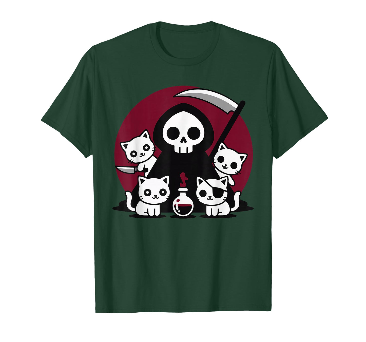 Spooky Grim Reaper Cats Funny Dark Cute Halloween Design T-Shirt