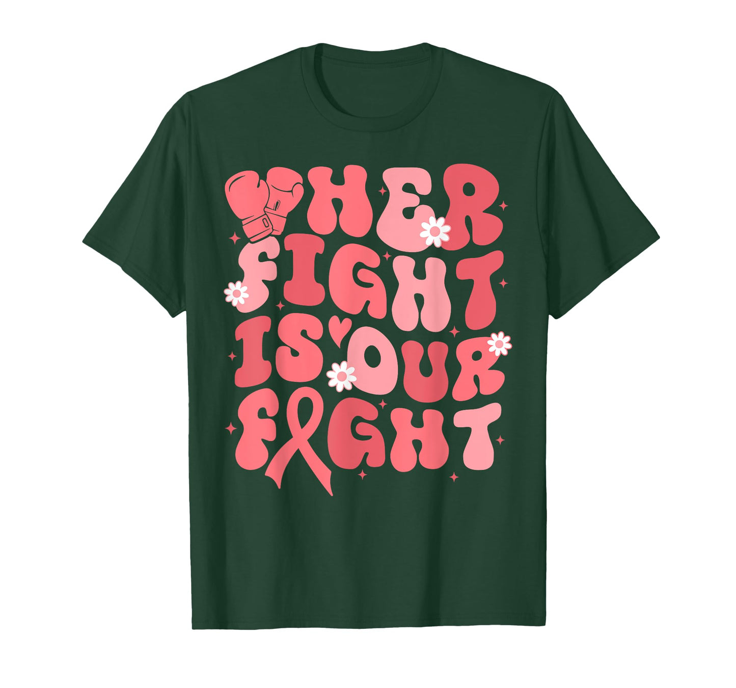 Uterine Cancer Her Fight Is Our Fight Peach Flower Ribbon T-Shirt