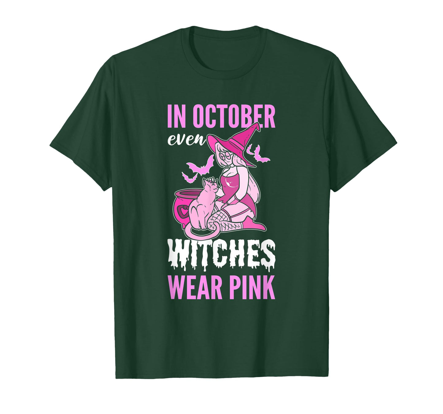 In October Even Witches Wear Pink Breast Cancer Pink Ribbon T-Shirt