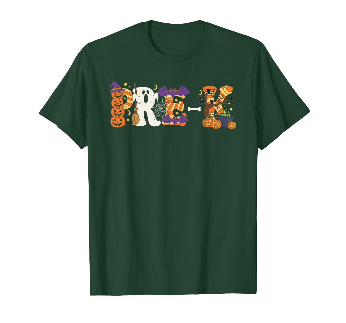 Pre K Pumpkin Ghost Skeleton Halloween Kids Mens Womens T-Shirt