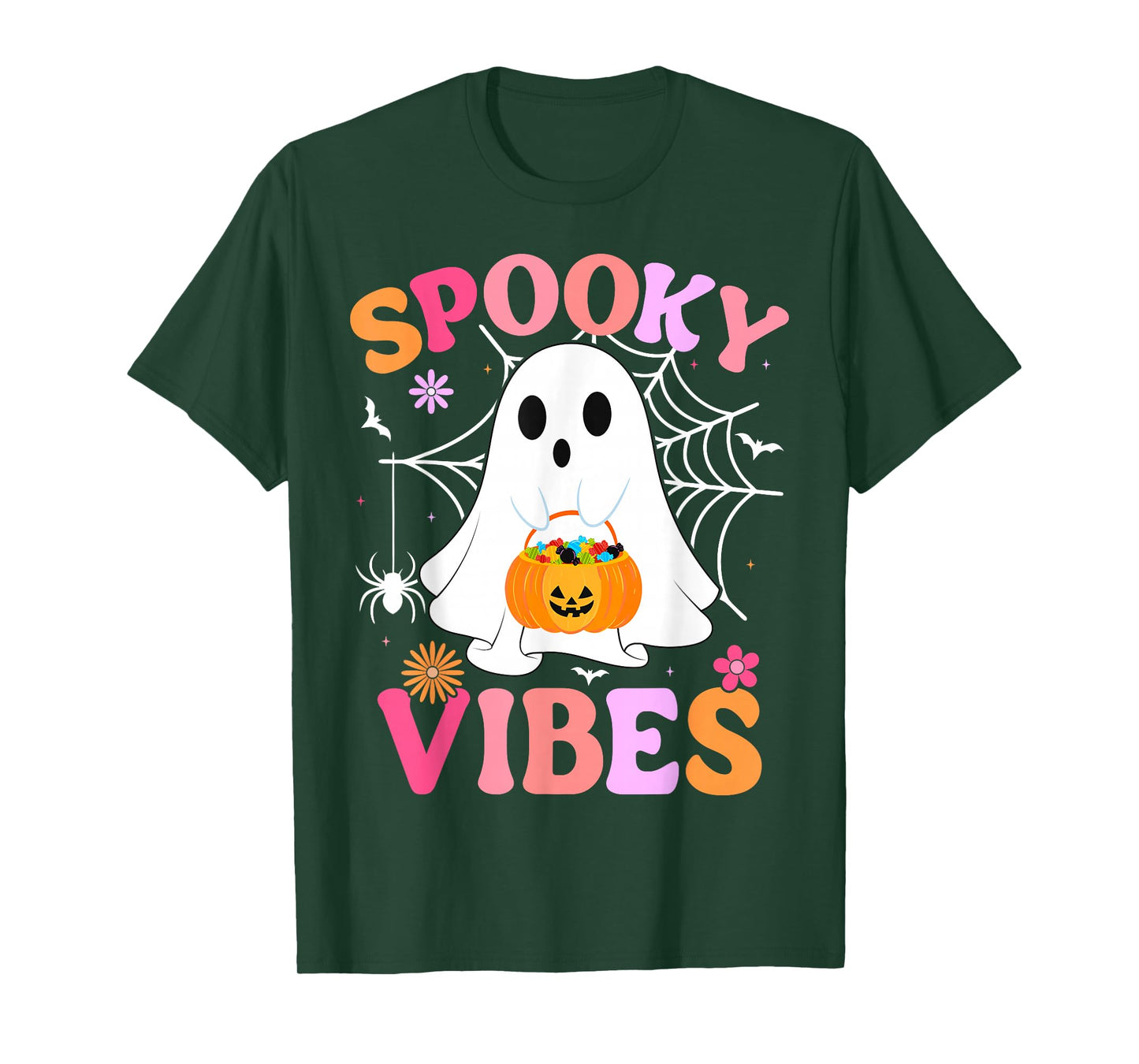Groovy Spooky Vibes Pumpkin Boo Ghost Halloween T-Shirt