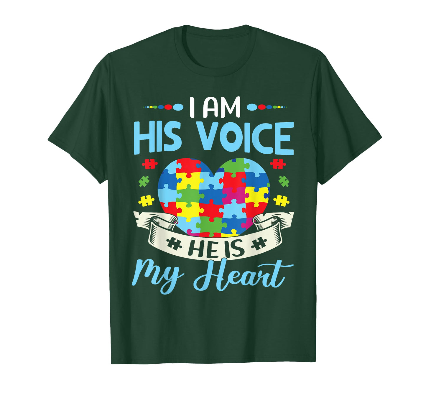 I Am His Voice He Is My Heart Autism Awareness Puzzle Piece T-Shirt