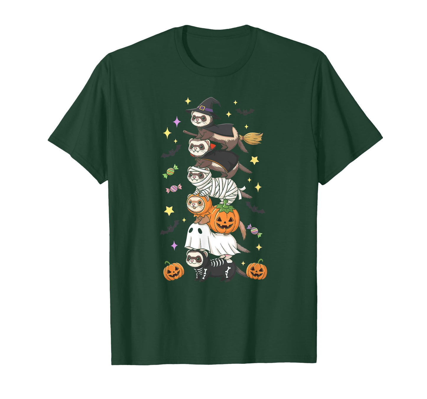 Funny Ferret Witch Vampire Ghost Halloween Kids Mens Womens T-Shirt