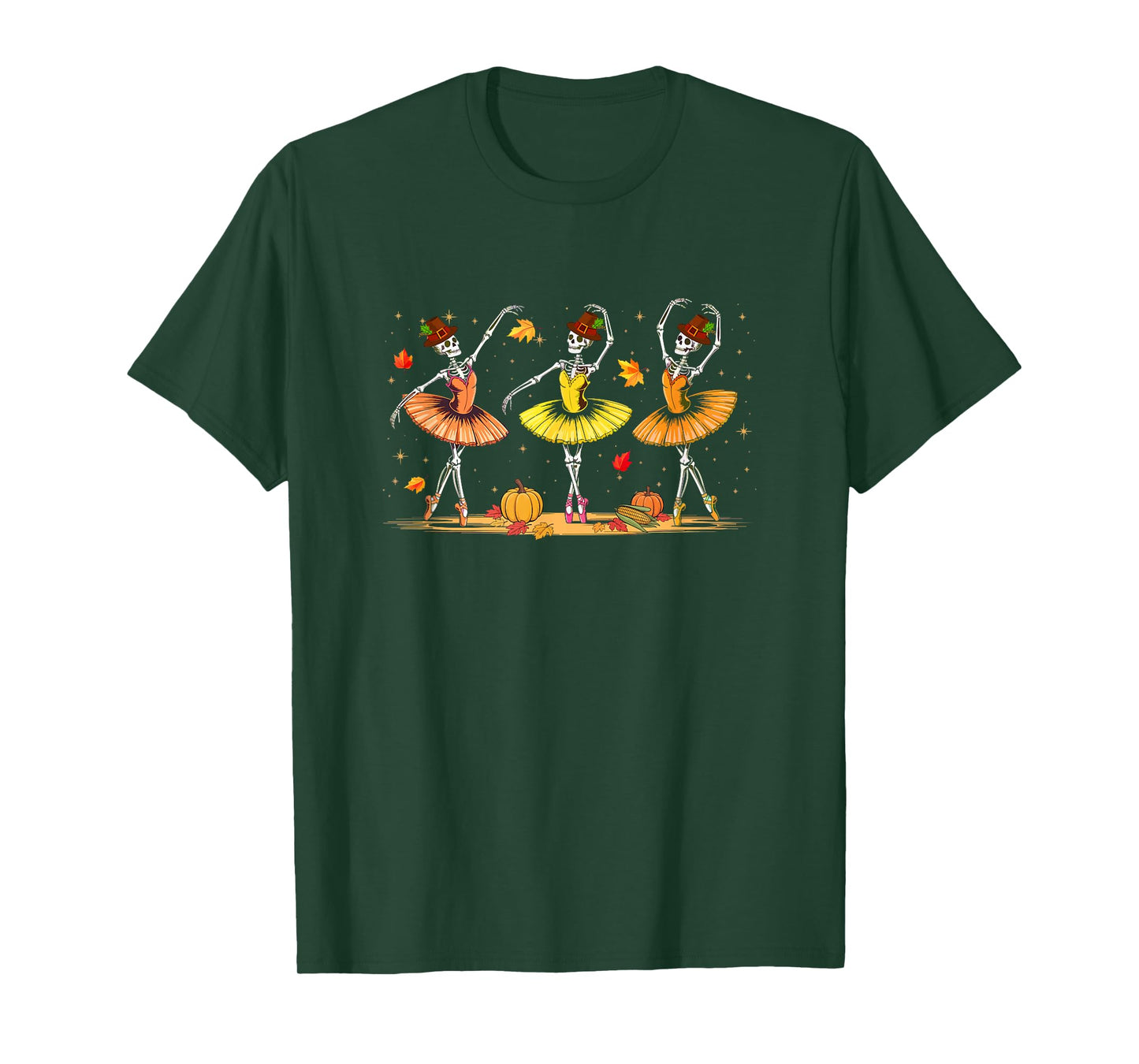 Three Cute Skeletons Bow Tie Dancing Thanksgiving Colorful T-Shirt