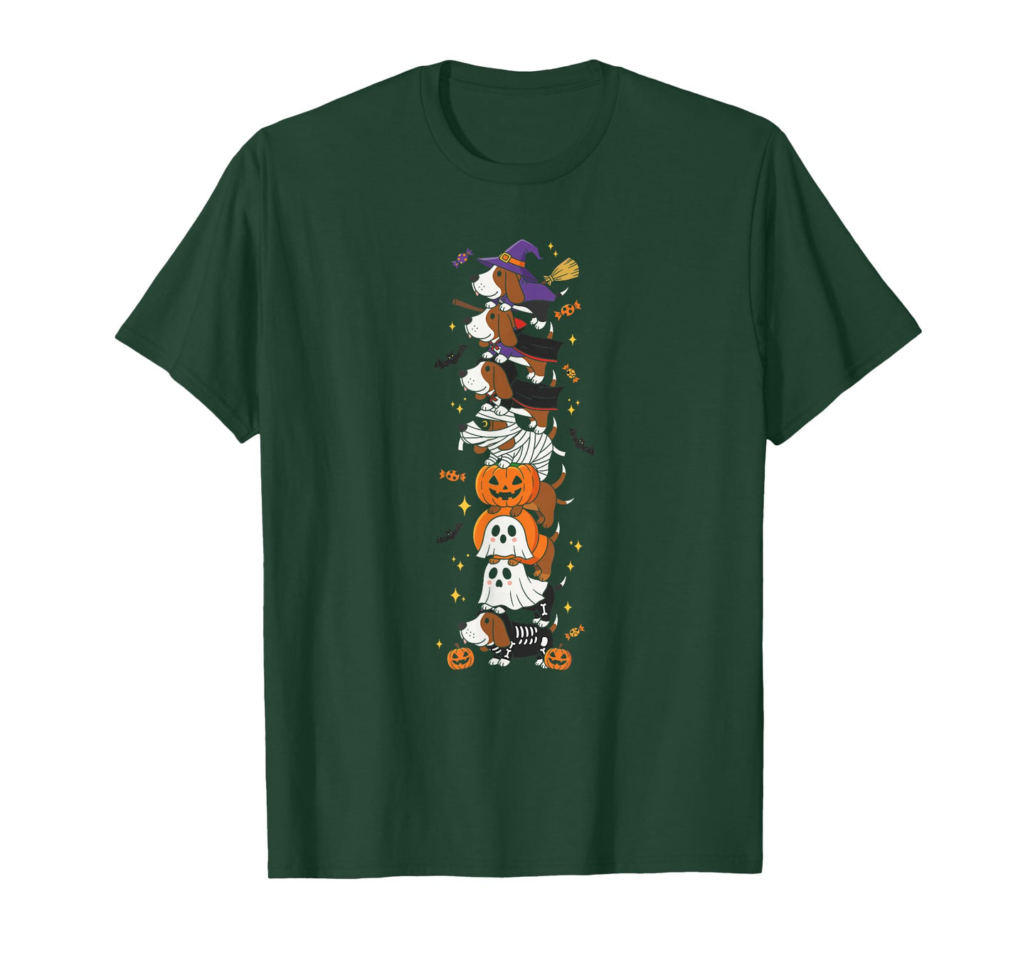 Basset Hound Witch Vampire Ghost Halloween Kids Mens Womens T-Shirt