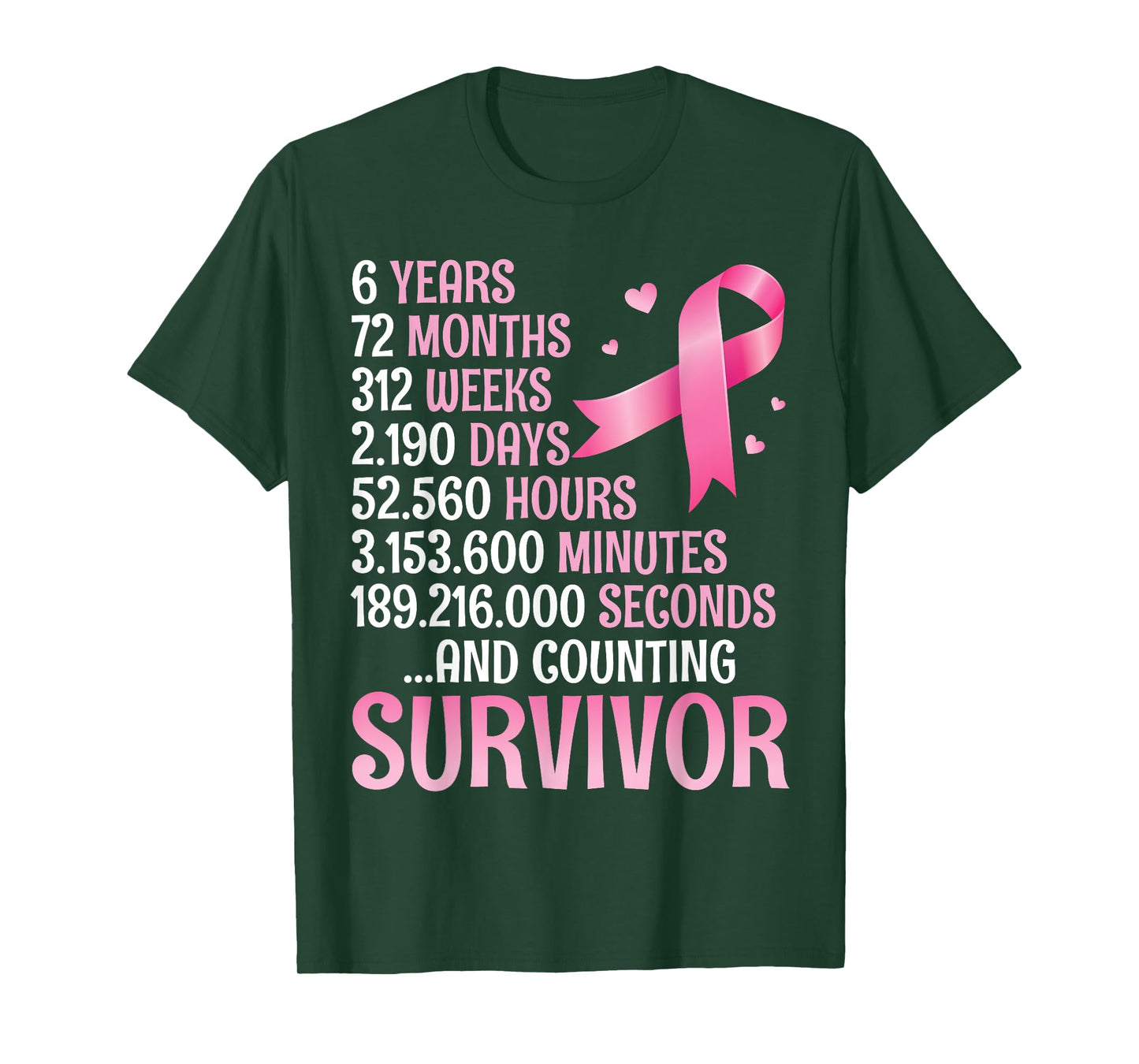 6 Years 72 Months Fighting Breast Cancer Counting Survivor T-Shirt