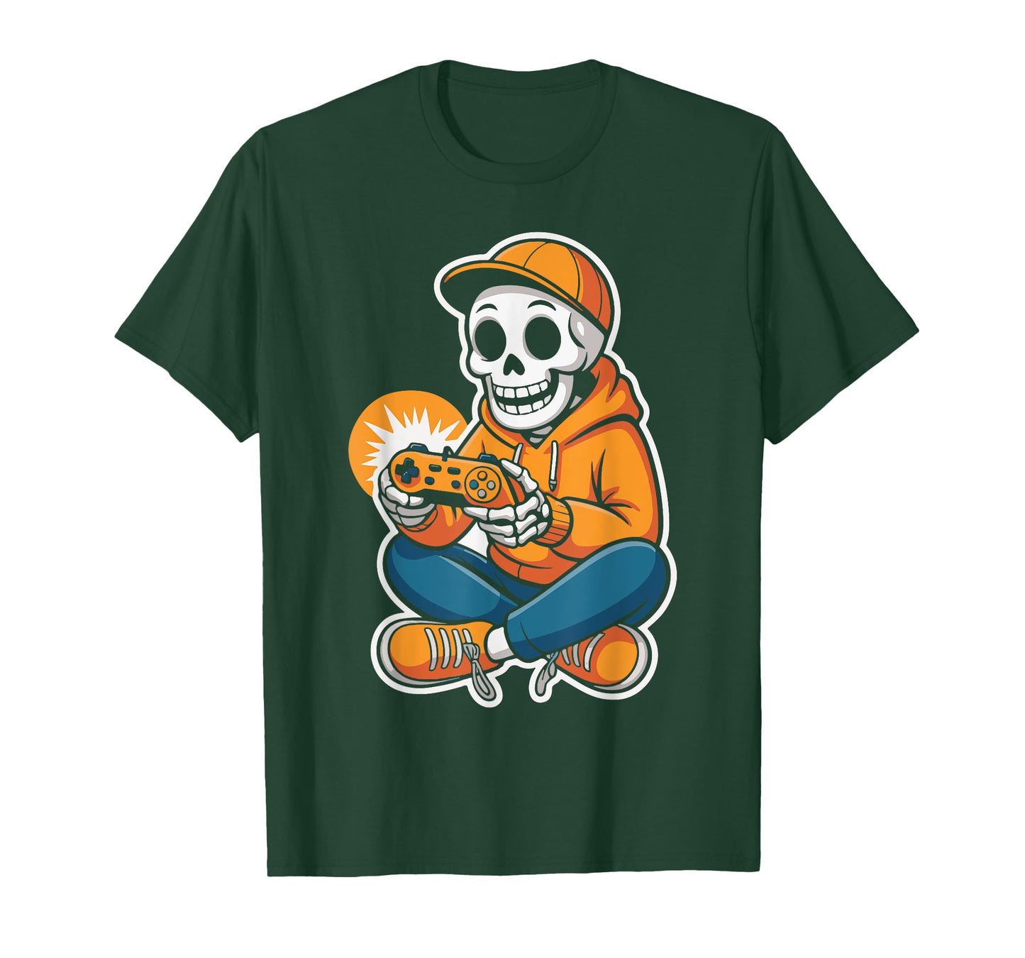 Retro Skeleton Gamer Funny Halloween Boys Kids Gaming Style T-Shirt