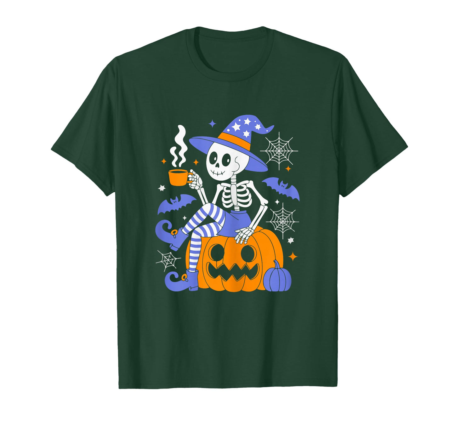 Cute Skeleton Sipping Coffee Halloween Outfit for Women T-Shirt