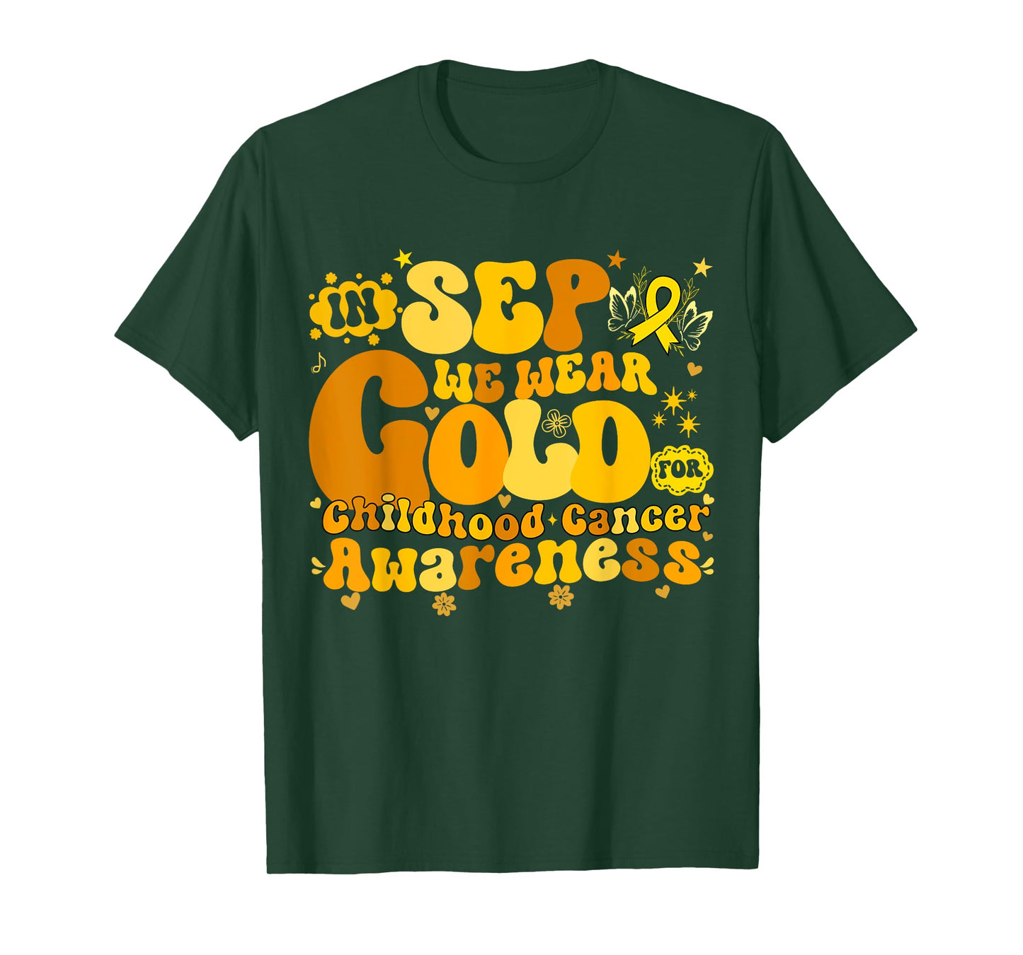 In September We Wear Gold Childhood Cancer Awareness Groovy T-Shirt