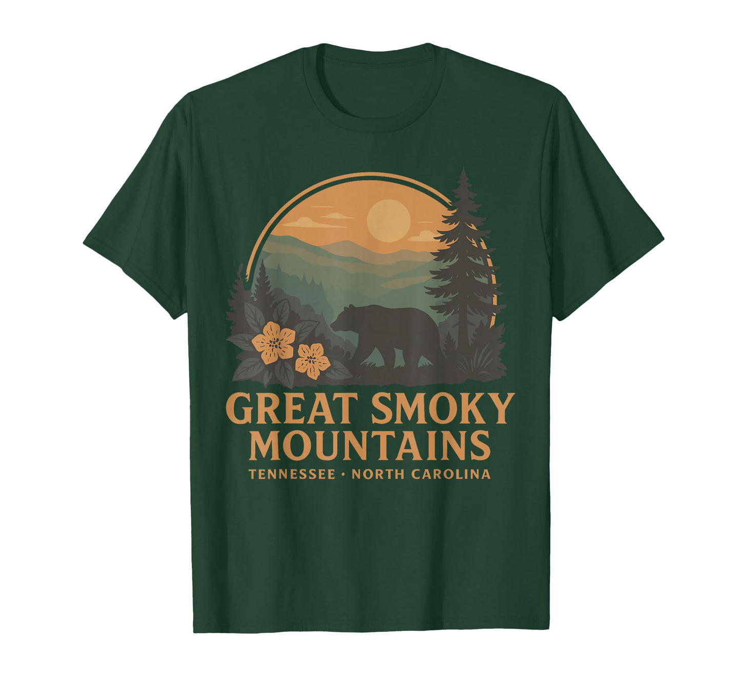 Retro Great Smoky Mountains Vintage Sunset Bear T-Shirt
