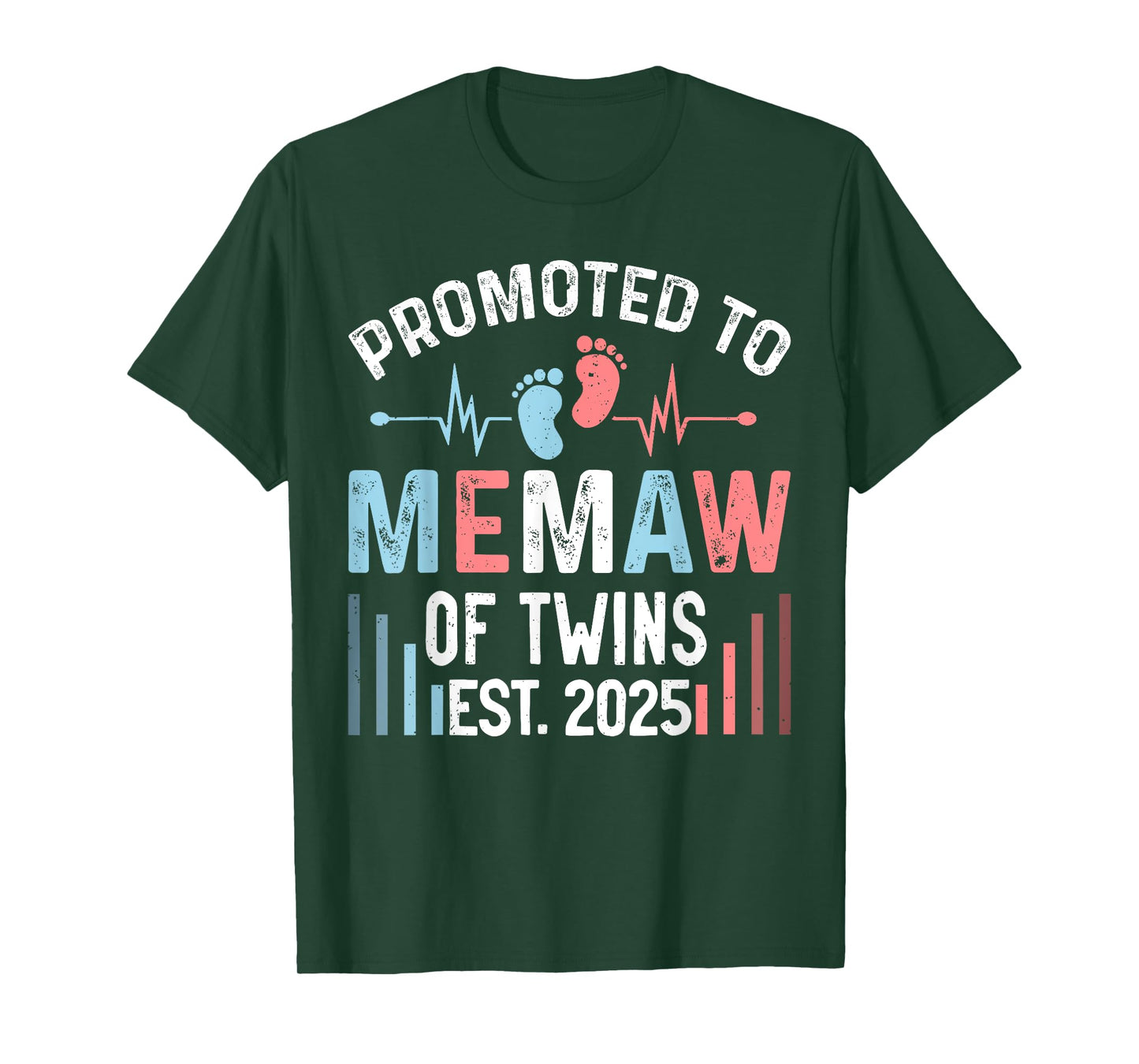 Promoted To Memaw Of Twins Est 2025 Twin Baby Shower T-Shirt