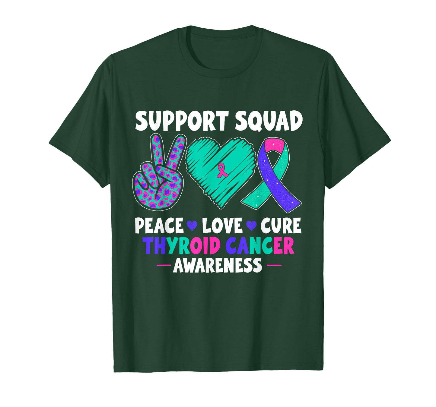 Support Squad Peace Love Cure Thyroid Cancer Awareness T-Shirt