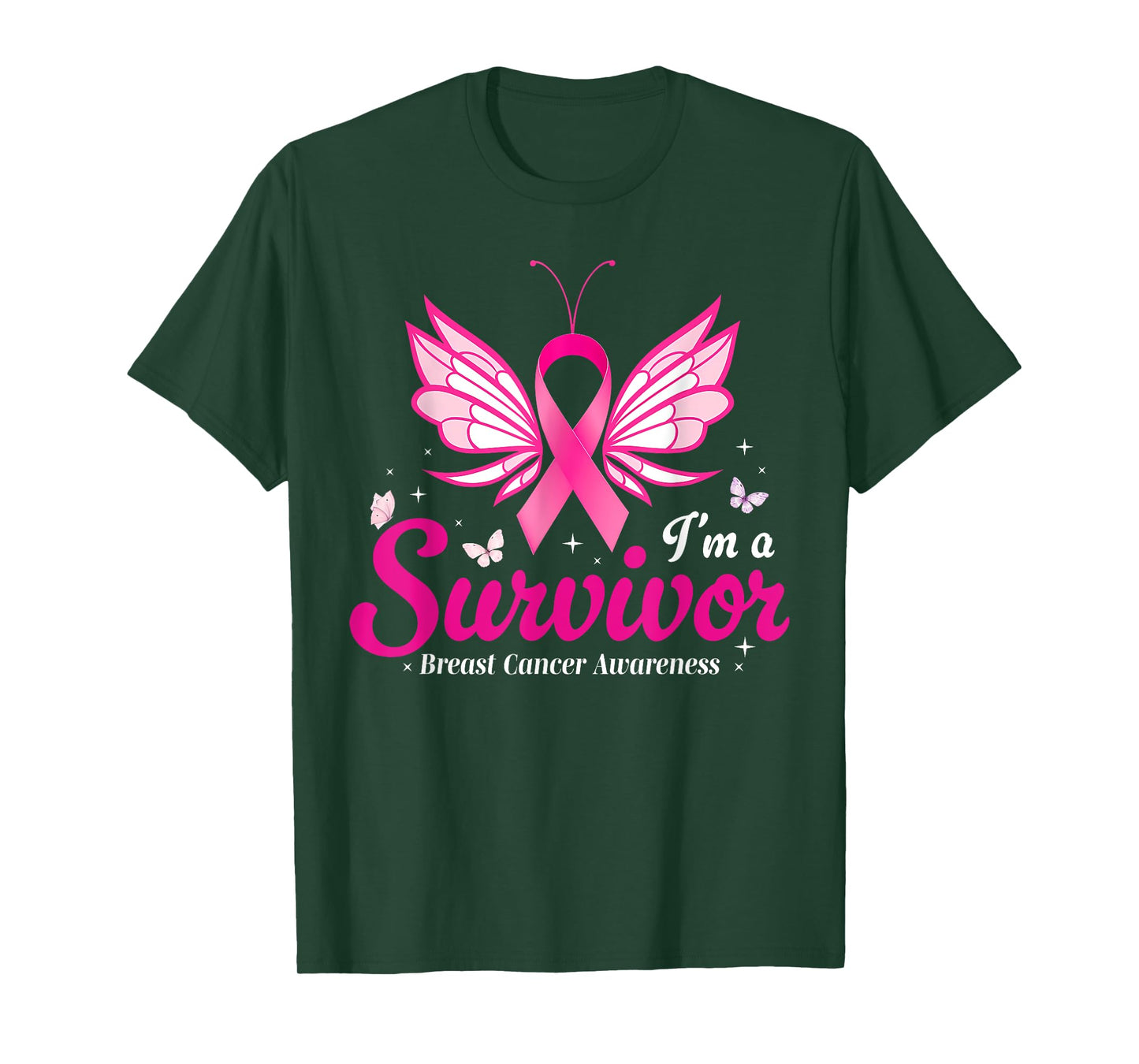 Survivor Breast Cancer Awareness Women Pink Ribbon Butterfly T-Shirt