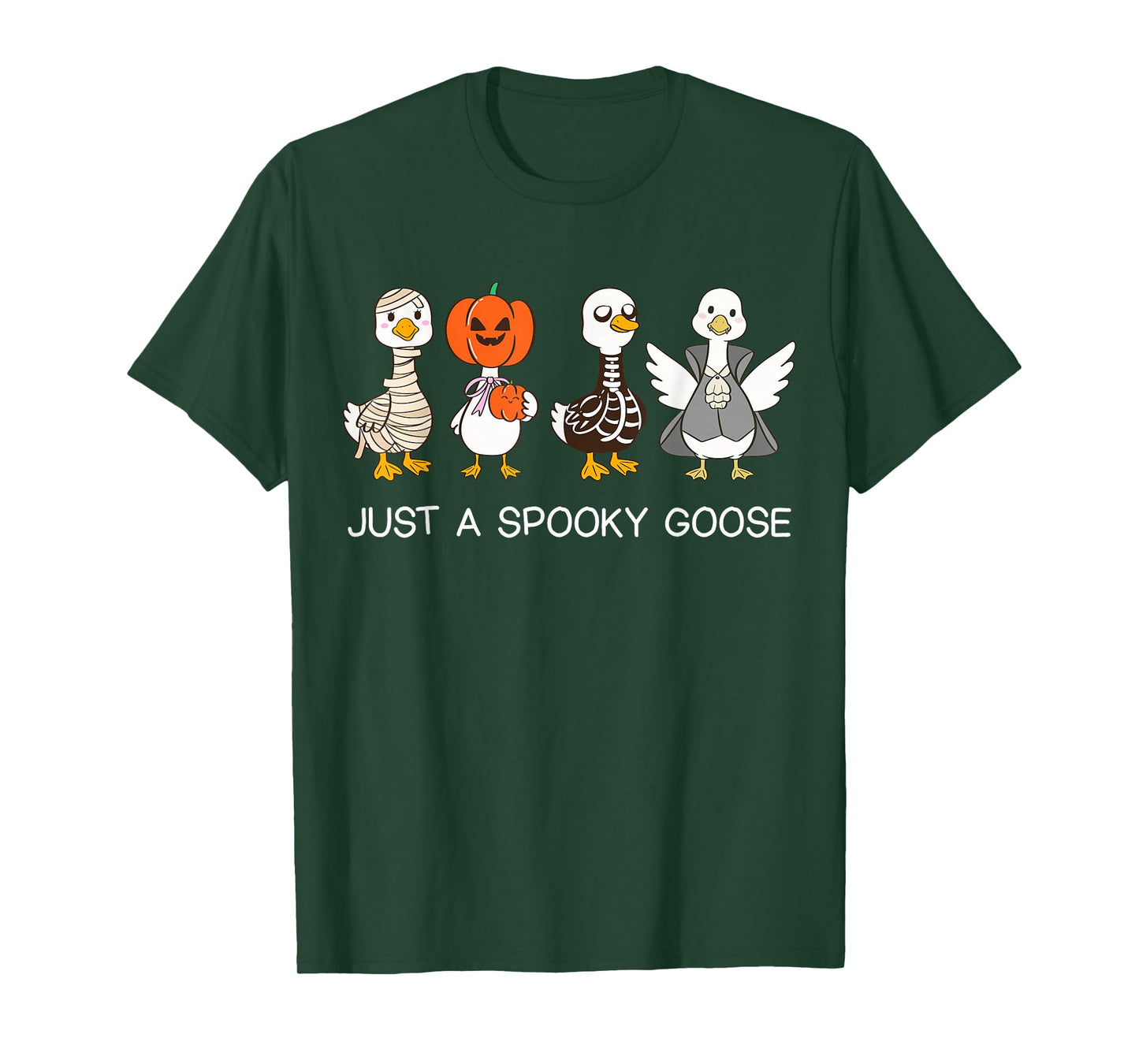 Just A Spooky Goose Funny Halloween Ghost Pumpkin Skeleton T-Shirt