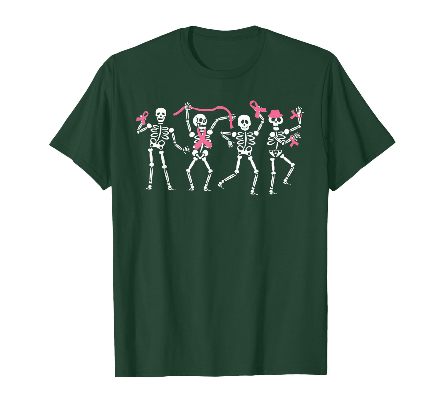 Dancing Skeleton Pink Ribbon Breast Cancer Awareness Support T-Shirt