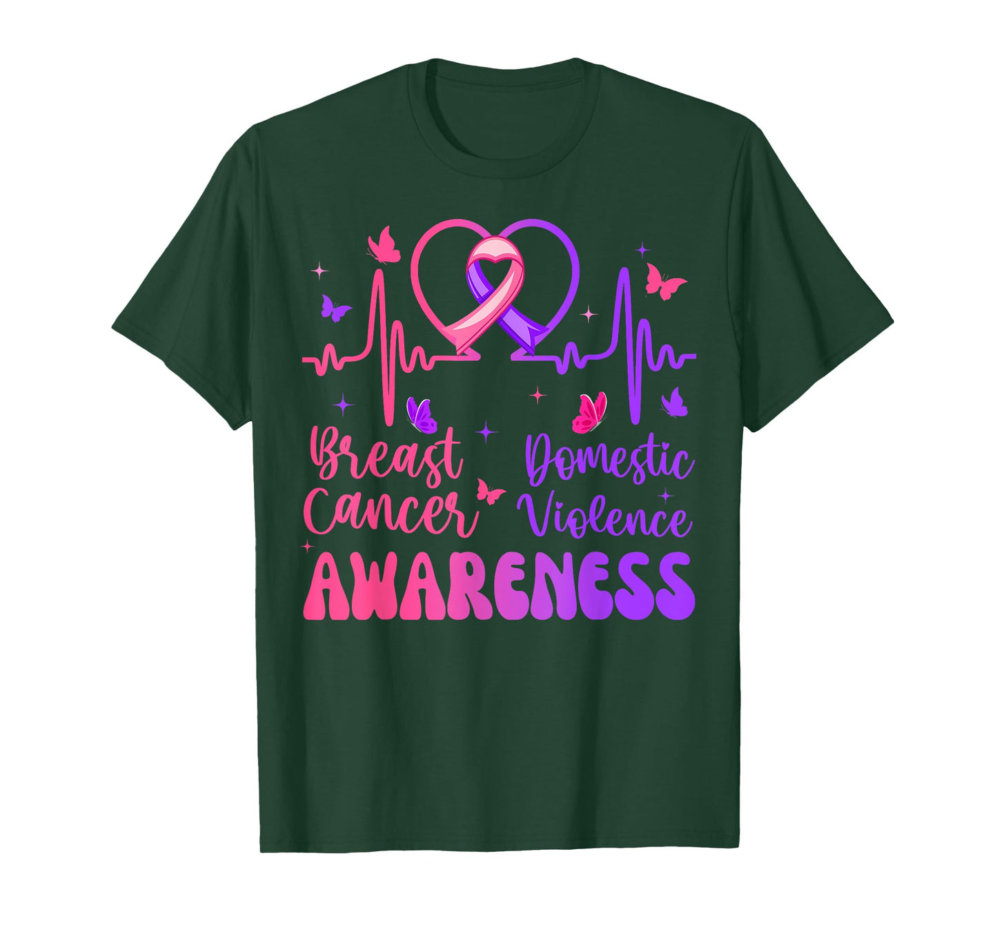 Domestic Violence Breast Cancer Awareness Month Heartbeat T-Shirt