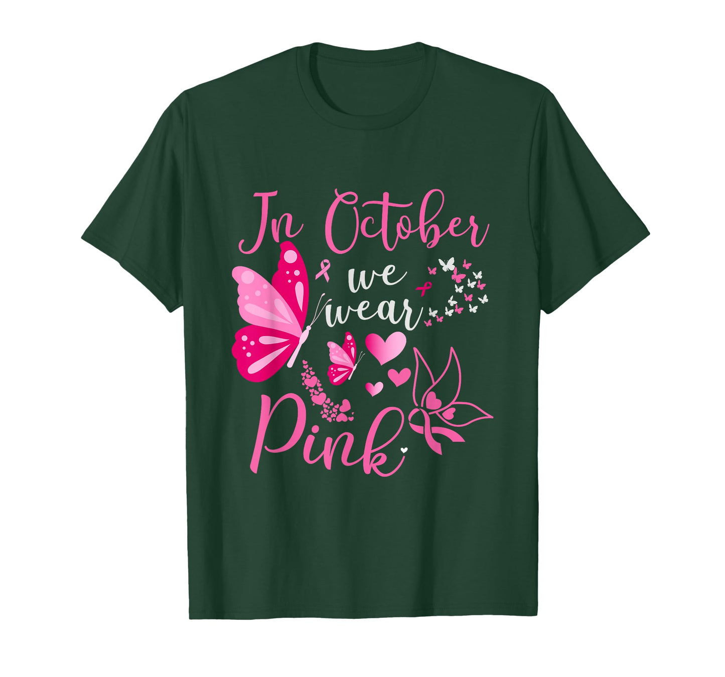In October We Wear Pink Butterfly Breast Cancer Awareness T-Shirt