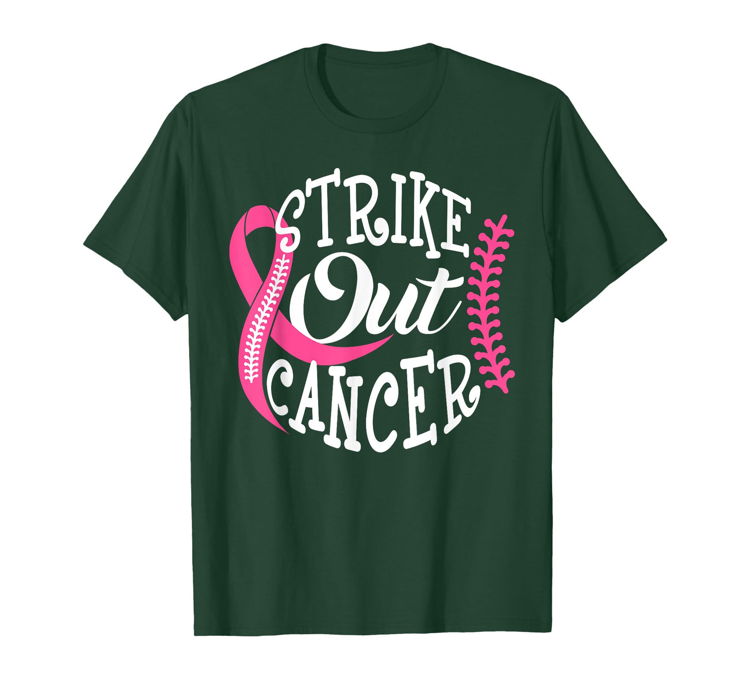 Strike Out Breast Cancer Baseball Pink Ribbon Women Girls T-Shirt