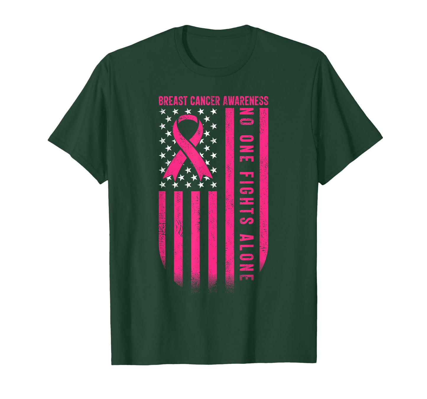 No One Fights Breast Cancer Alone American Flag Pink Ribbon T-Shirt