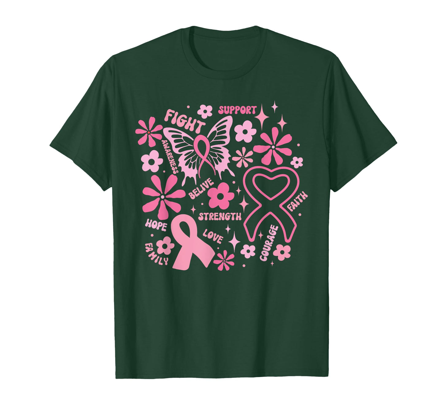 Cute Breast Cancer Pink Ribbon Fight October Awareness Month T-Shirt