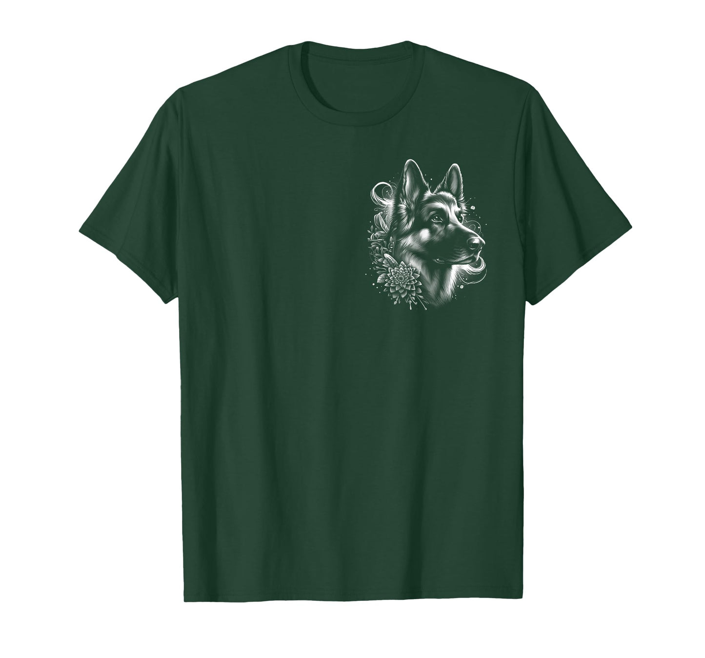 Cool German Shepherd - Artistic Portrait on Chest T-Shirt