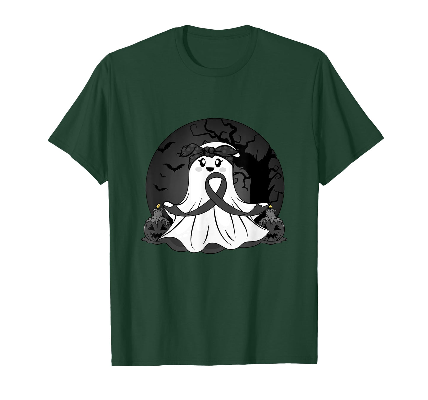 Melanoma Cancer Halloween Ghost Black Ribbon Warrior Month T-Shirt