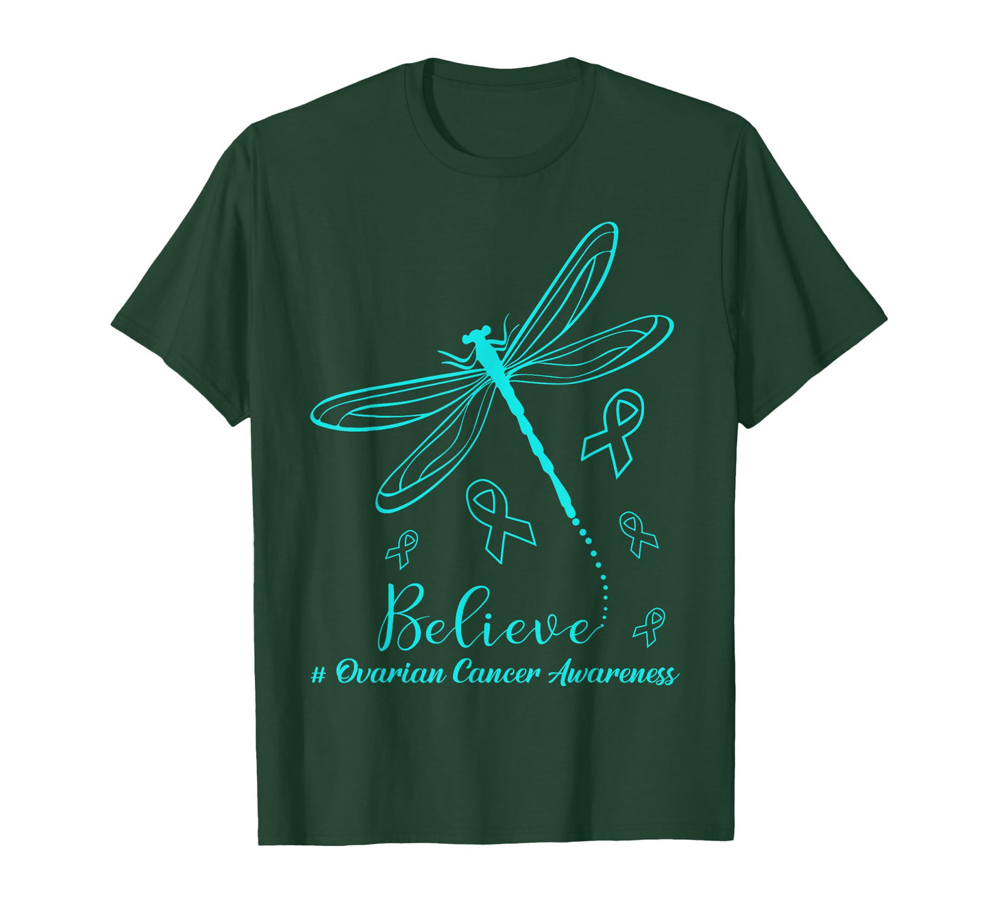 Ovarian Cancer Awareness Warrior Dragonfly Believe Hope T-Shirt