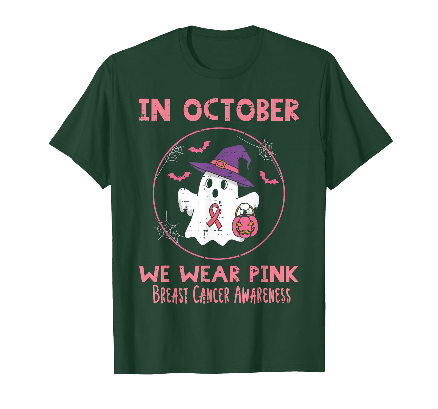 Breast Cancer Awareness Ghost Witch October Wear Pink Women T-Shirt