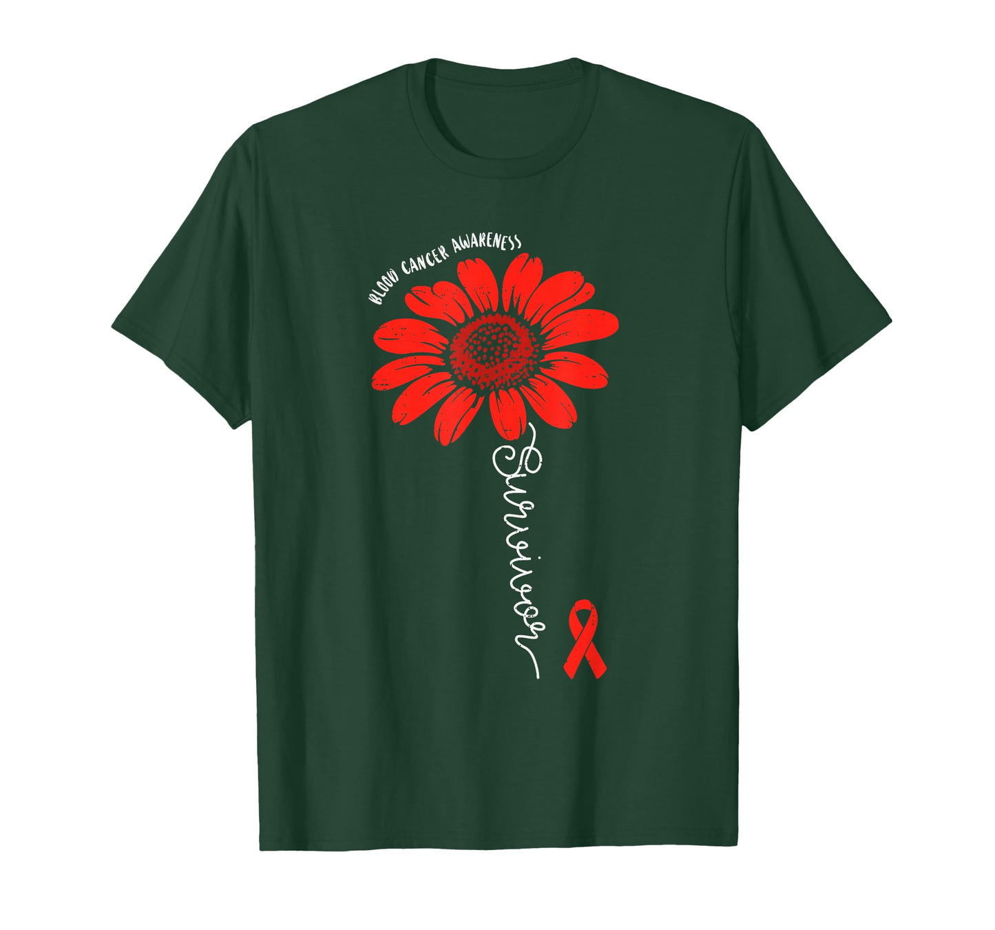 Survivor Flower Blood Cancer Awareness Ribbon Red T-Shirt