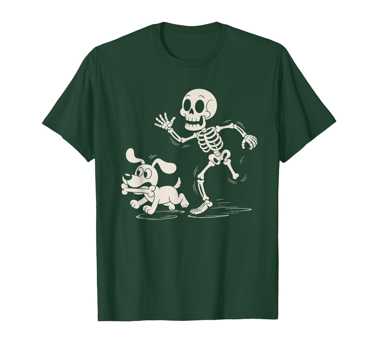 Funny Dog Lover Halloween Skeleton Chasing Dog Men Women T-Shirt