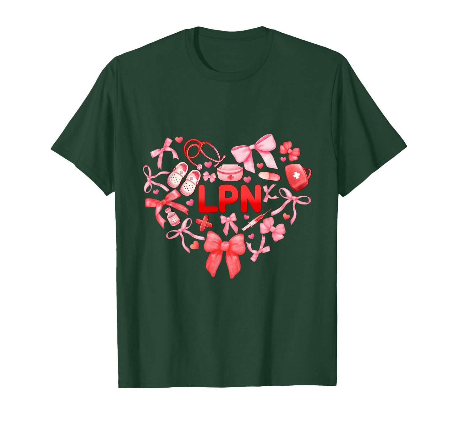 LPN Nurse Heart coquette Bow Valentines day LPN nurse women T-Shirt